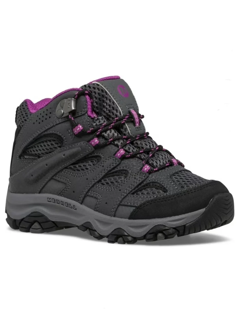 Merrell Waterproof Girls Hiking Boots Gray Pink Black Mid Top Lace Up US Size 5